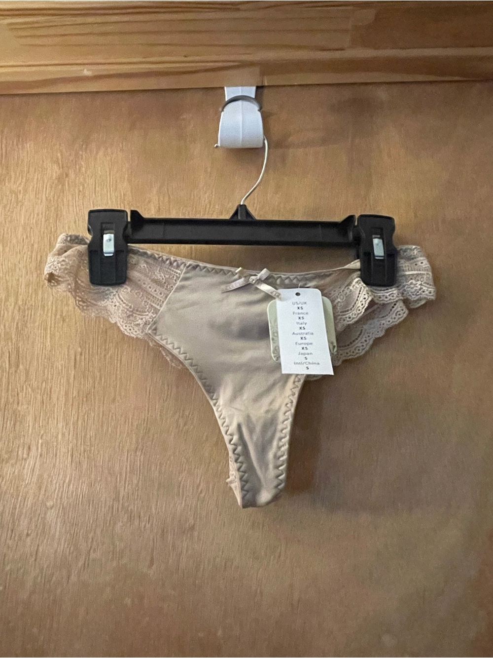 Lace Trim Thong Panty in Beige - Women Intimates